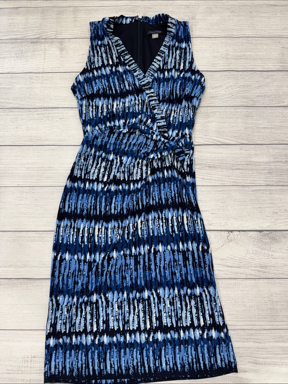 Tommy Hilfiger Blue Abstract Print Faux Wrap Sheath Dress Size 2 Sleeveless